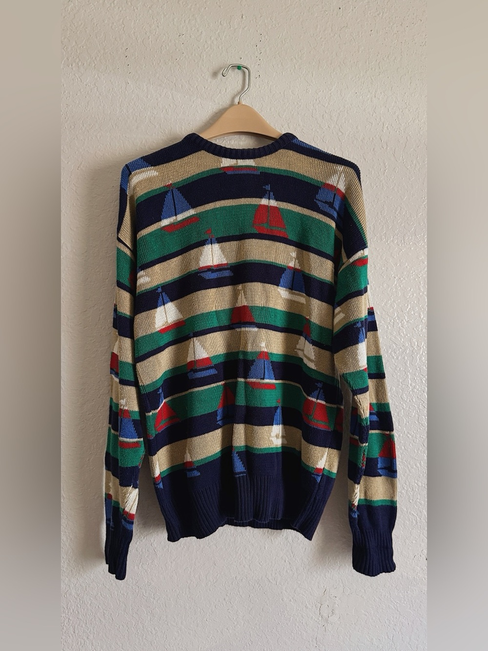 Vintage 80’s Abercrombie & Fitch Sailboat Print Striped Crewneck Sweater